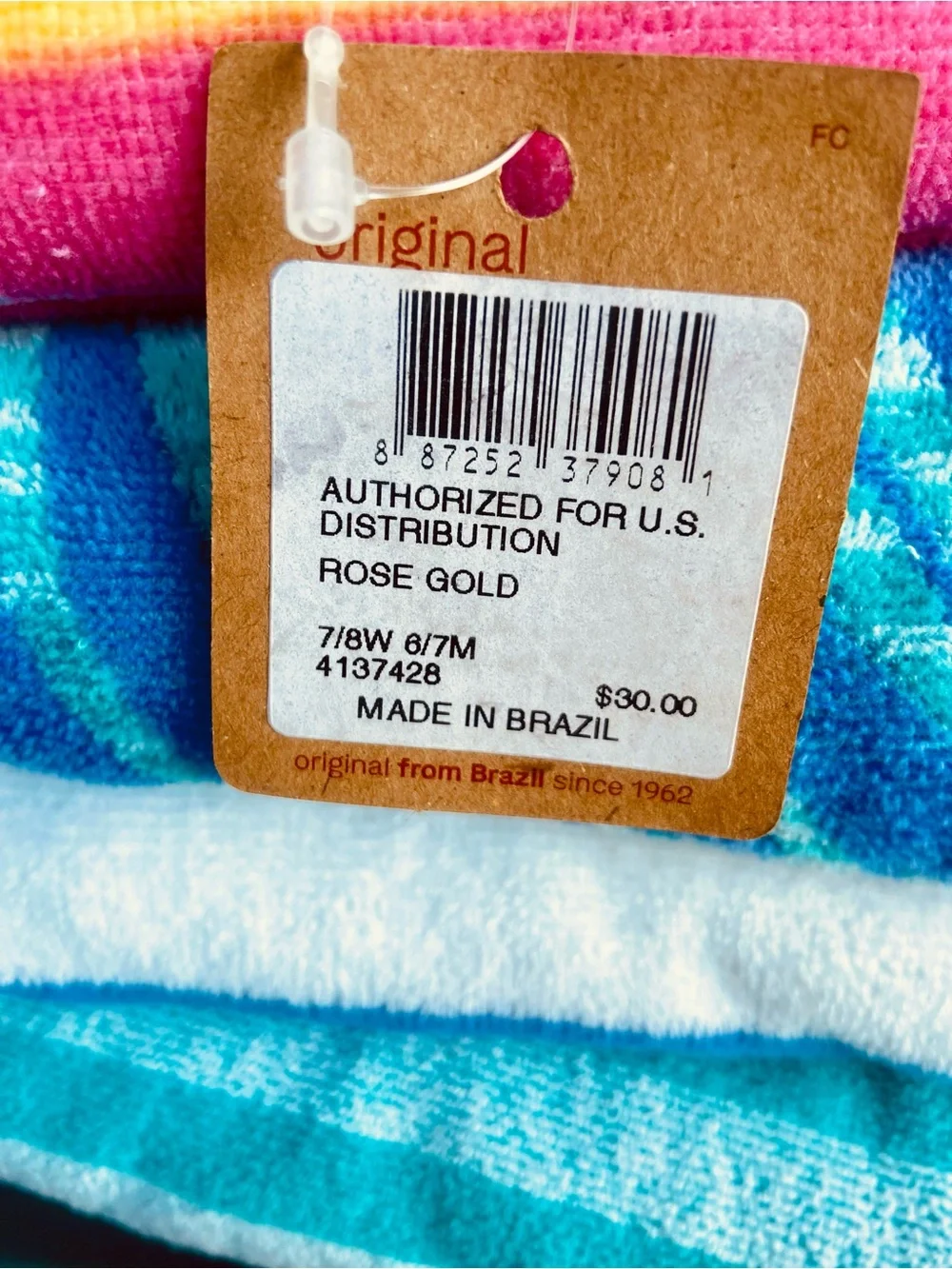🌺ALOHA!🤎🩴Havaianas Flip Flops Taupe w/Metallic Rose Gold Strap WOMENS SZ. 7/8